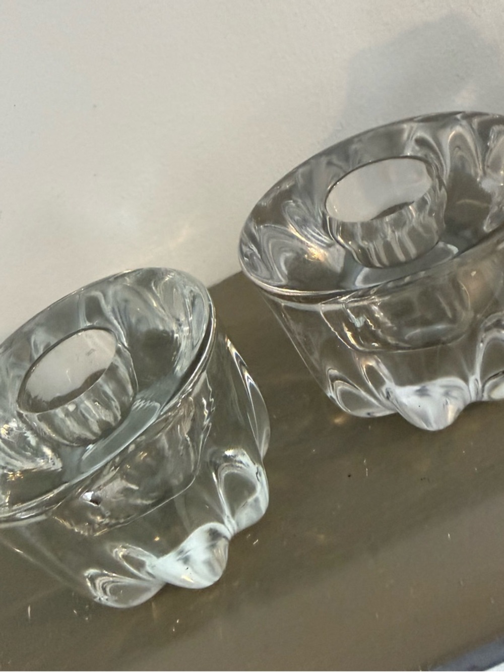 VTG clear glass candle holders Scalloped Bottom Two Pressed Glass Scandinavian